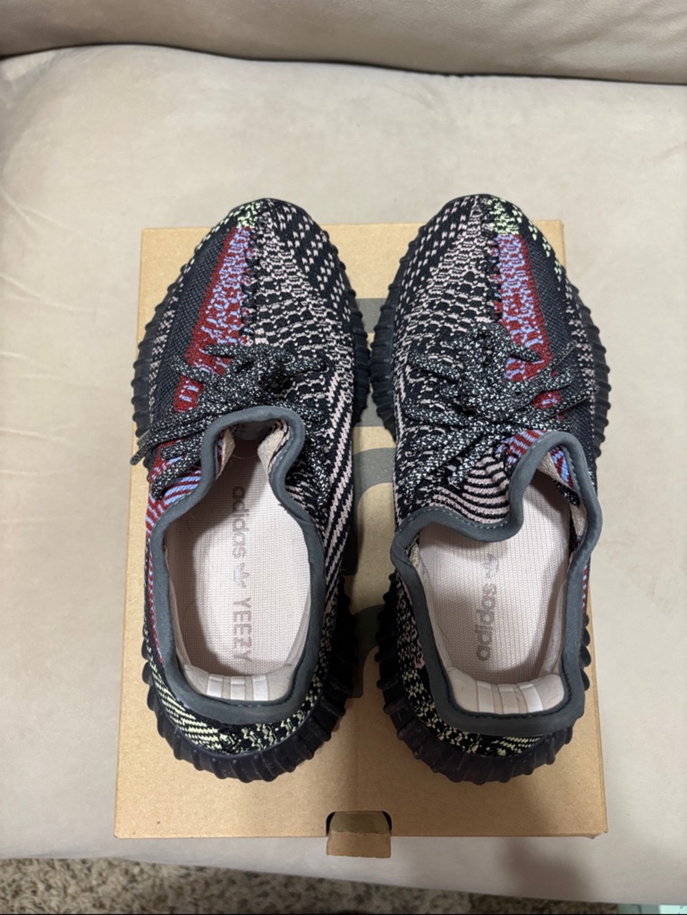Yeezy Boost 350 V2 Black Multicolor Knit Running Shoes. reflective - Picture 8 of 13